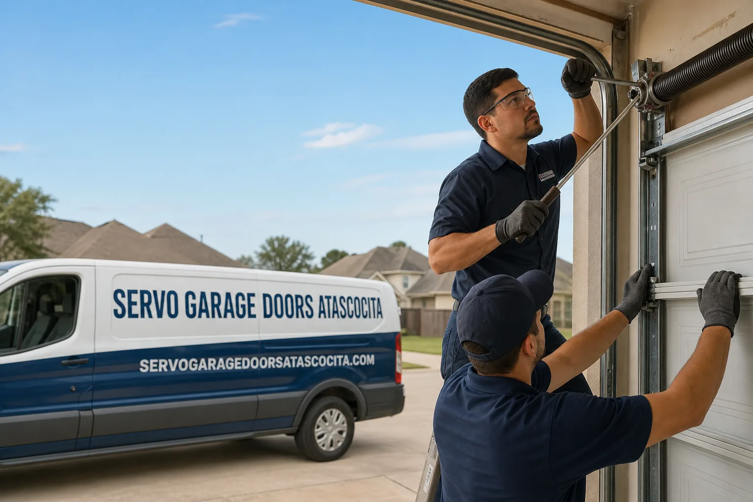 Servo Garage Doors Atascocita garage door service vehicle and crew in Atascocita, TX